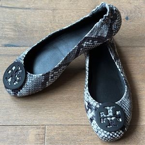 NEW Tory Burch Minnie Roccia Snakeskin Print Leather Ballet Flats Size 6